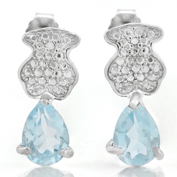 Earrings Topaz & Diamond Sterling Silver 1.96 gms